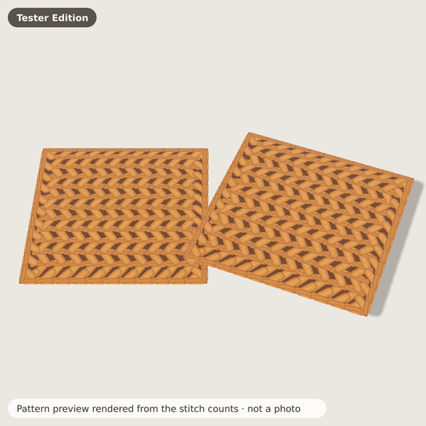 Concept sketch (not a photo) for the Chunky Square Coasters Tester Edition crochet pattern