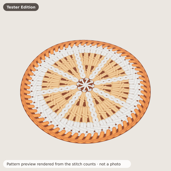 Concept sketch (not a photo) for the Citrus Slice Coasters Tester Edition crochet pattern