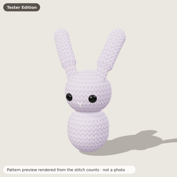 Concept sketch (not a photo) for the Clover the Long-Ear Bunny Tester Edition crochet pattern