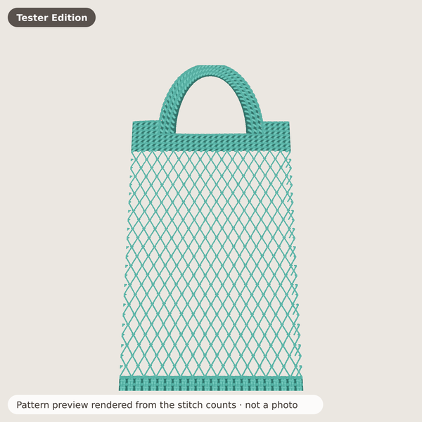 Concept sketch (not a photo) for the Market Mesh Tote Tester Edition crochet pattern