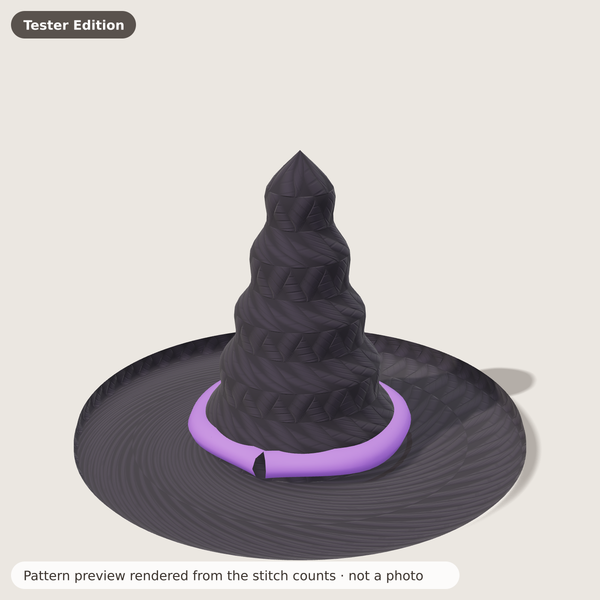 Mini Witch Hat Ornament: Pattern preview rendered from the stitch counts · not a photo