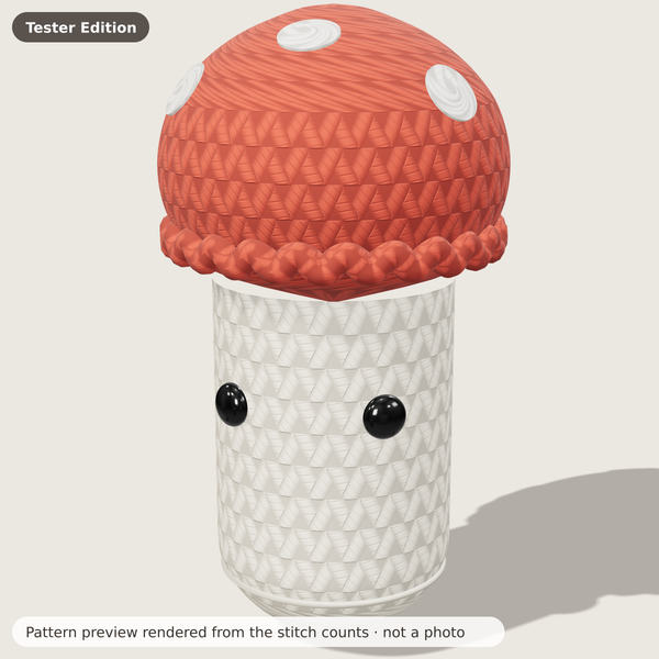 Mossy Mushroom Friend: Pattern preview rendered from the stitch counts · not a photo