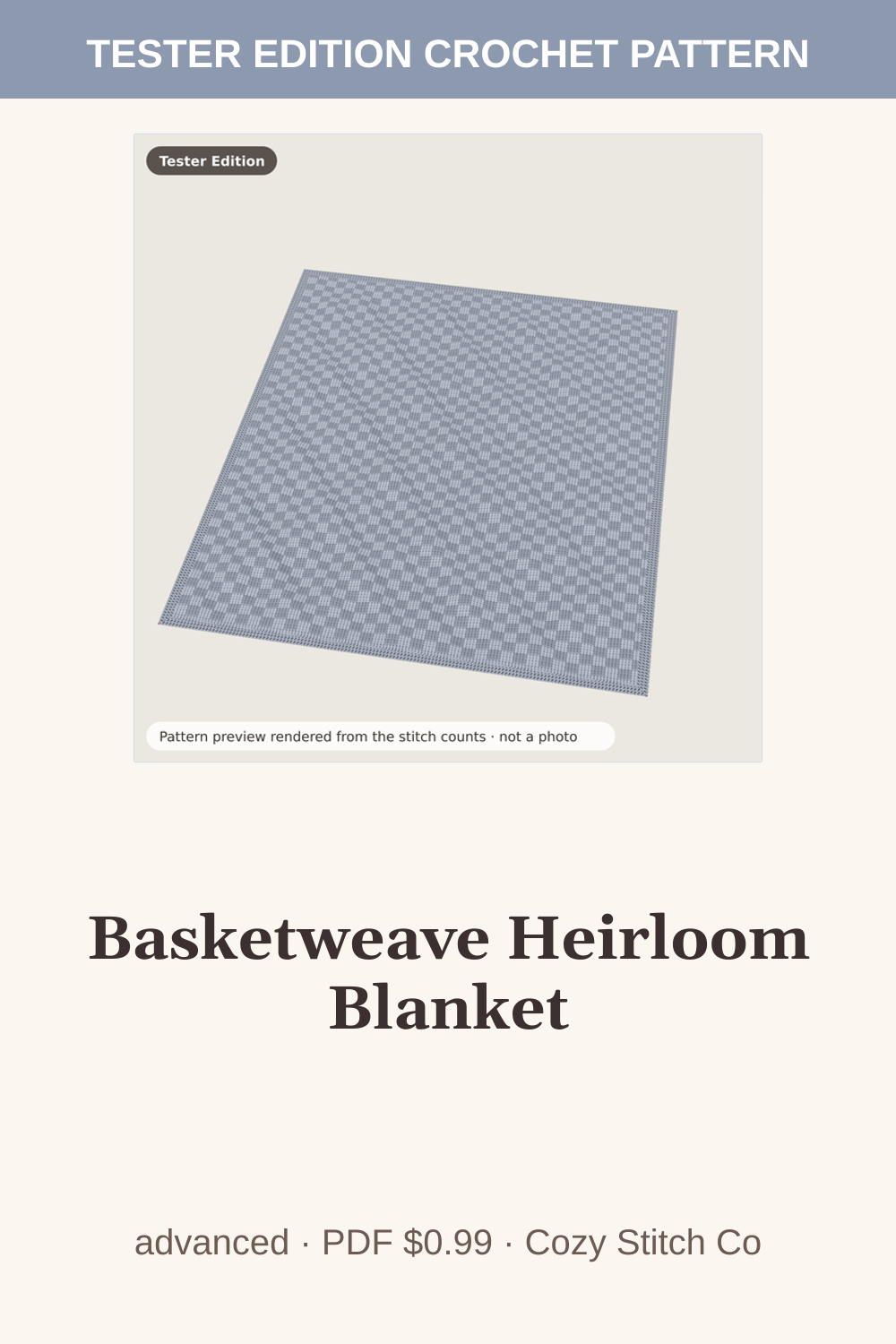 Pinterest pin for the Basketweave Heirloom Blanket crochet pattern