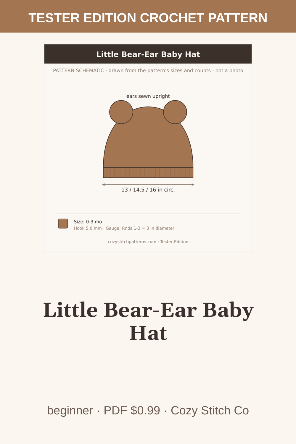 Pinterest pin for the Little Bear-Ear Baby Hat crochet pattern