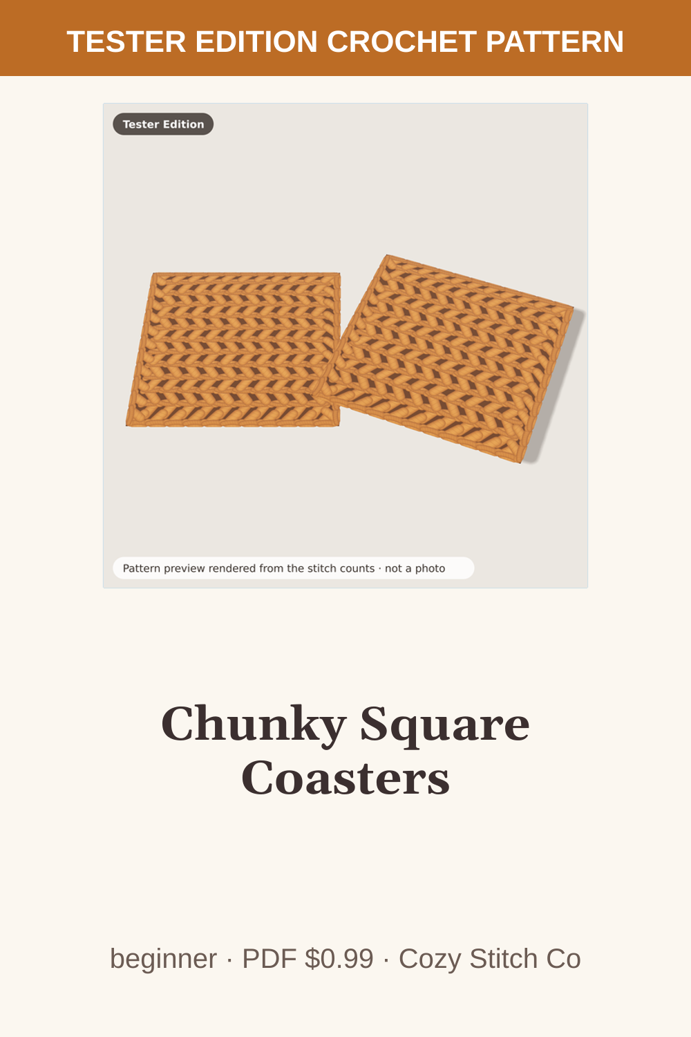 Pinterest pin for the Chunky Square Coasters crochet pattern