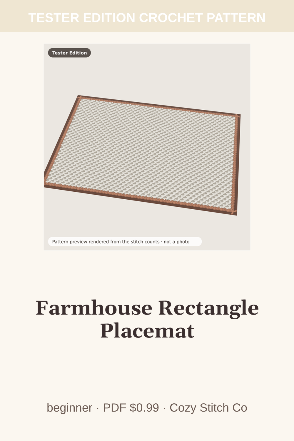 Pinterest pin for the Farmhouse Rectangle Placemat crochet pattern