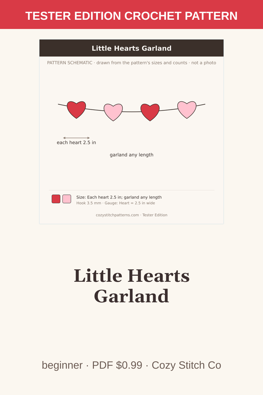 Pinterest pin for the Little Hearts Garland crochet pattern