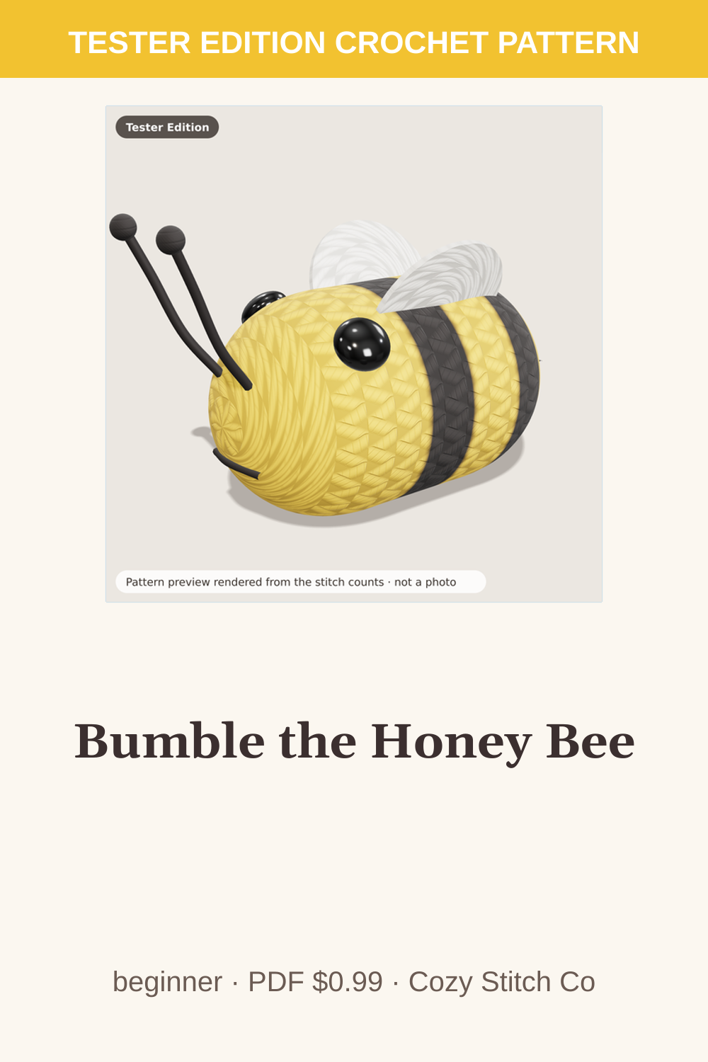 Pinterest pin for the Bumble the Honey Bee crochet pattern