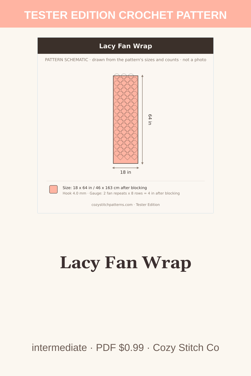Pinterest pin for the Lacy Fan Wrap crochet pattern