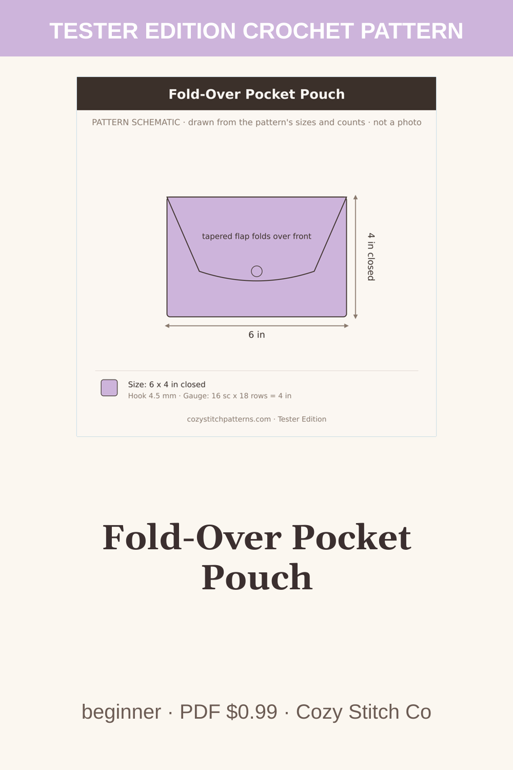 Pinterest pin for the Fold-Over Pocket Pouch crochet pattern