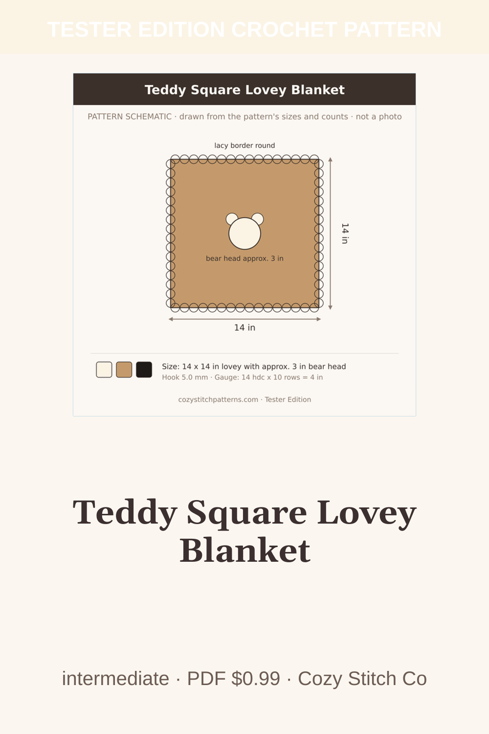 Pinterest pin for the Teddy Square Lovey Blanket crochet pattern