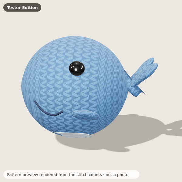 Pip the Little Whale: Pattern preview rendered from the stitch counts · not a photo