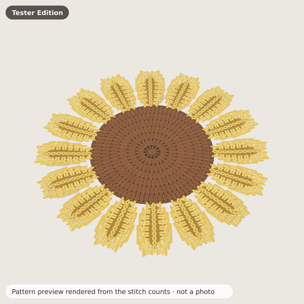 Concept sketch (not a photo) for the Sunflower Petal Placemat Tester Edition crochet pattern